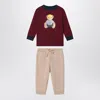 Polo Ralph Lauren Two-piece Polo Bear Set In Burgundy/beige In Burgundy