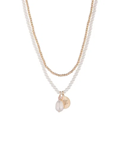 Polo Ralph Lauren Two Row Pearl Pendant Necklace In Gold/white