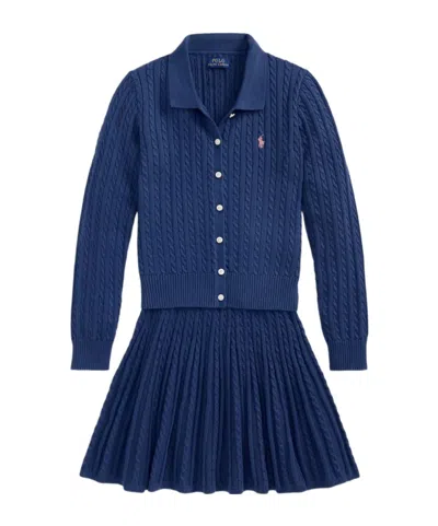 Polo Ralph Lauren Kids' Two-piece Set: Long-sleeve Knit Cardigan And Skirt In Blue