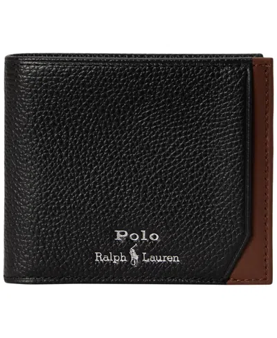Polo Ralph Lauren Two-tone Leather Billfold Wallet In Black,saddle