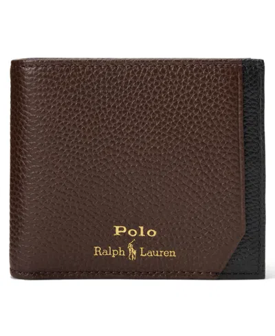 Polo Ralph Lauren Two-tone Leather Billfold Wallet In Dark Brown,black