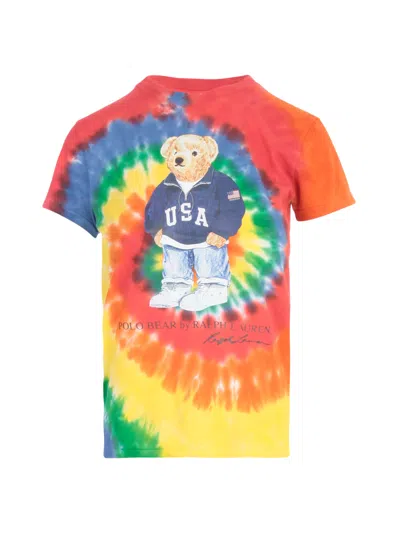 Polo Ralph Lauren Tye Dye Printing T-shirt W/bear In Red