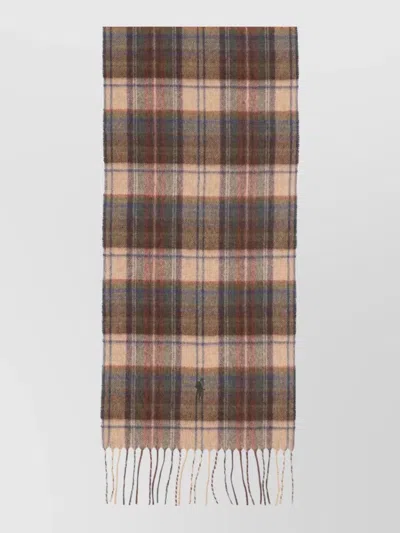 Polo Ralph Lauren Unisex Lightweight Plaid Scarf Fringe Detail In Multi