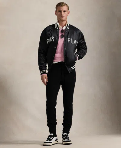 Polo Ralph Lauren Unisex Pink Pony Satin Baseball Jacket In Black