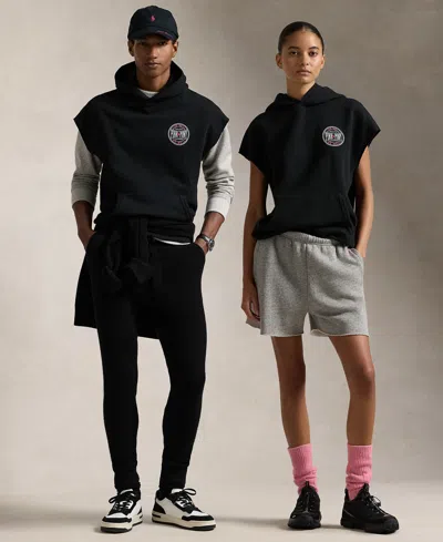 Polo Ralph Lauren Unisex Pink Pony Sleeveless Hoodie In Black