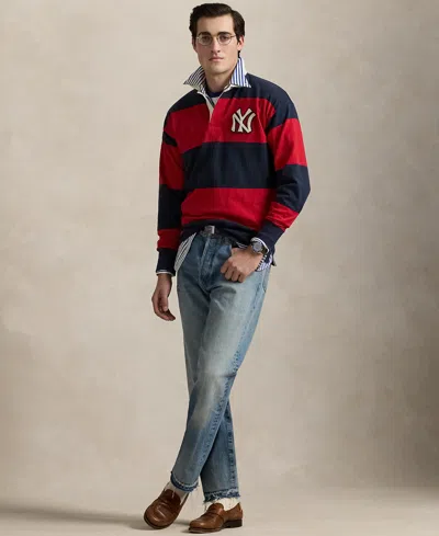 Polo Ralph Lauren Contrast Collar Long Sleeves Striped Pattern In Aviator Navy/rl2000 Red