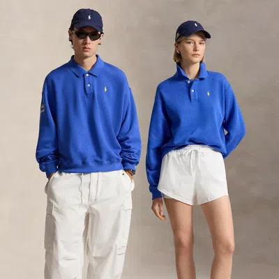 Polo Ralph Lauren Us Open Fleece Long-sleeve Polo Shirt In New Iris Blue