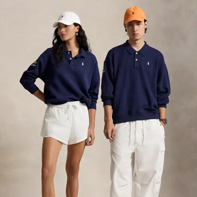 Polo Ralph Lauren Us Open Fleece Long-sleeve Polo Shirt In Refined Navy