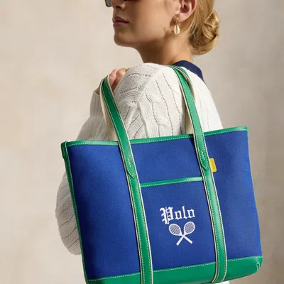 Polo Ralph Lauren Us Open Leather-trim Canvas Tote In Cobalt/billiard Green