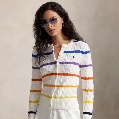Polo Ralph Lauren Us Open Striped Cable Cotton Cardigan In White Multi