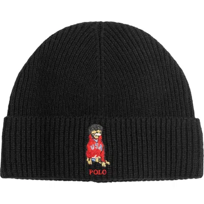 Polo Ralph Lauren Dog-motif Beanie Hat In Black