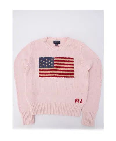 Polo Ralph Lauren Kids' Usa Flag Knit Jumper In Pink