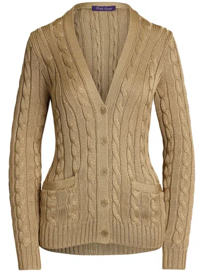 Polo Ralph Lauren Silk High Shine Cable-knit Cardigan In Brown