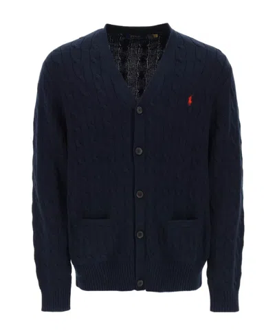 Polo Ralph Lauren V-neck Long-sleeved Cardigan In Blue