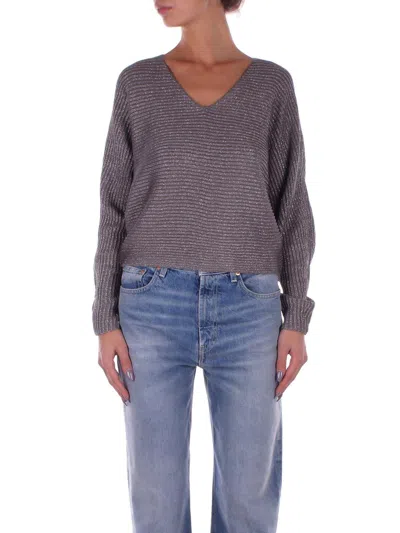 Polo Ralph Lauren V-neck Metallic Jumper In Argento Chiari E Naturali