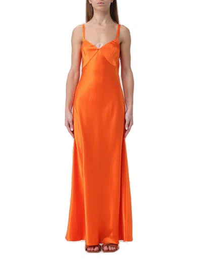 Polo Ralph Lauren V-neck Midi Satin Slip Dress  In Orange