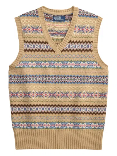 Polo Ralph Lauren V-neck Patterned Vest In Neutral