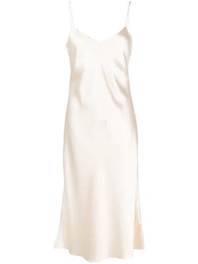 Polo Ralph Lauren V-neck Silk Midi Slip Dress In Beige