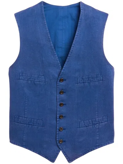 Polo Ralph Lauren V-neck Slub-texture Waistcoat In Blue