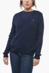 POLO RALPH LAUREN V-NECK SOLID COLOR CABLE KNIT SWEATER