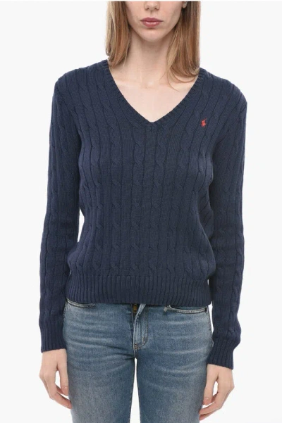 Polo Ralph Lauren V-neck Solid Color Cable Knit Sweater