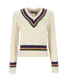 Polo Ralph Lauren Striped Cable-knit Wool And Cashmere-blend Sweater In Nude