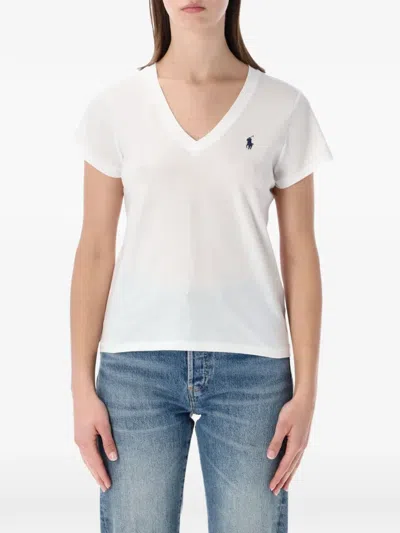 Polo Ralph Lauren Embroidered Logo V-neck T-shirt In White