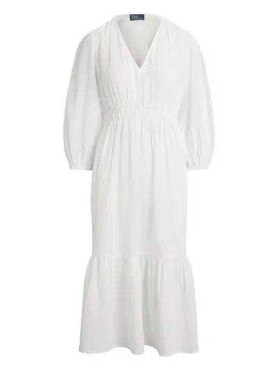 Polo Ralph Lauren V-neck Tiered Dress In White