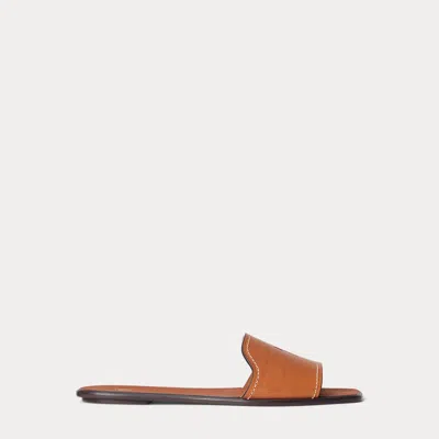 Polo Ralph Lauren Vachetta Leather Slide Sandal In Brown