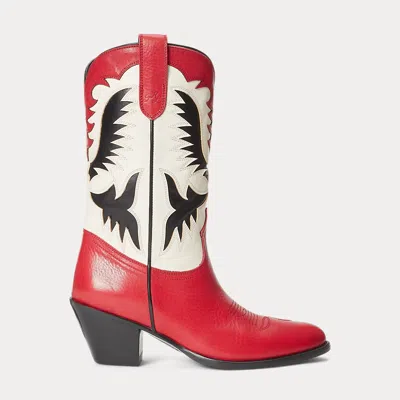 Polo Ralph Lauren Vachetta Leather Western Boot In Red