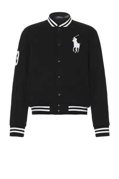 Polo Ralph Lauren Polo Pony Fleece Baseball Jacket In Black