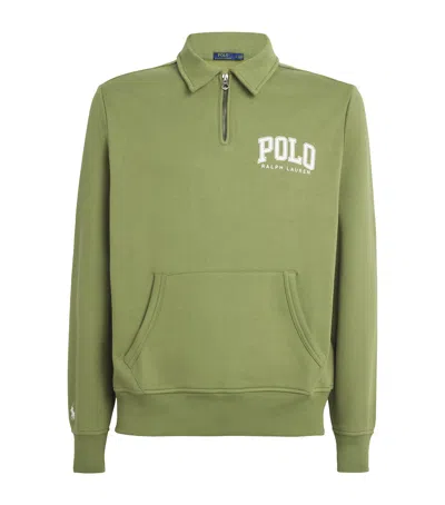 Polo Ralph Lauren Varsity Logo Quarter-zip Sweatshirt In Green
