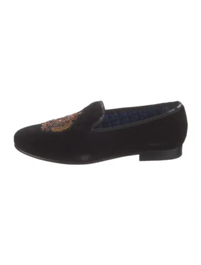 Pre-owned Polo Ralph Lauren Velvet Graphic Print Loafers In Black