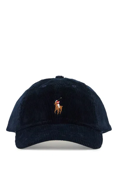 Polo Ralph Lauren Velvet Ribbed Baseball Cap With Nine In Blue