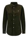 Polo Ralph Lauren Olive Long-sleeve Velvet Ribbed Shirt With Classic Collar In Black