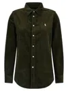 Polo Ralph Lauren Olive Long-sleeve Velvet Ribbed Shirt With Classic Collar In Green