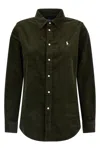 Polo Ralph Lauren Olive Long-sleeve Velvet Ribbed Shirt With Classic Collar In Green