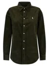 Polo Ralph Lauren Olive Long-sleeve Velvet Ribbed Shirt With Classic Collar In Multi