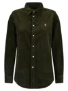 Polo Ralph Lauren Olive Long-sleeve Velvet Ribbed Shirt With Classic Collar In Black