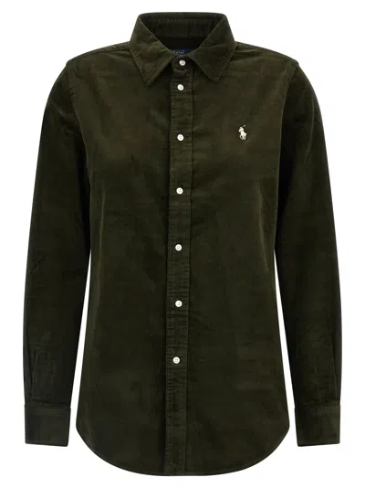 Polo Ralph Lauren Velvet Shirt Shirt And Blouse Green In Black