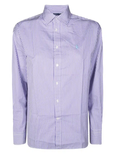 Polo Ralph Lauren Vertical Striped Cotton Shirt With Classic Collar In Purple