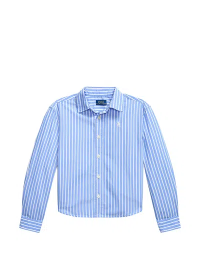 Polo Ralph Lauren Kids' Vertical-stripe Embroidered-logo Shirt In Blue