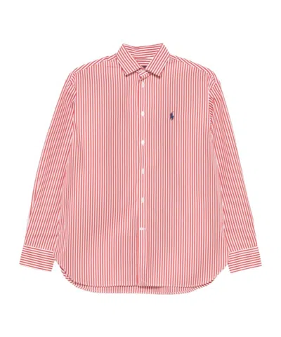 Polo Ralph Lauren Vertical-stripe Embroidered-logo Shirt In Pink