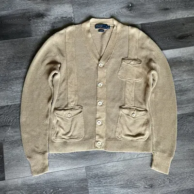 Pre-owned Polo Ralph Lauren Vintage 1990s T Cardigan Linen Sweater Camel In Sand