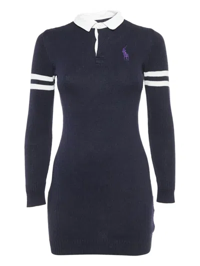 Pre-owned Polo Ralph Lauren Vintage 2024 Polo-collar Stripe-sleeve Mini Dress In Blue