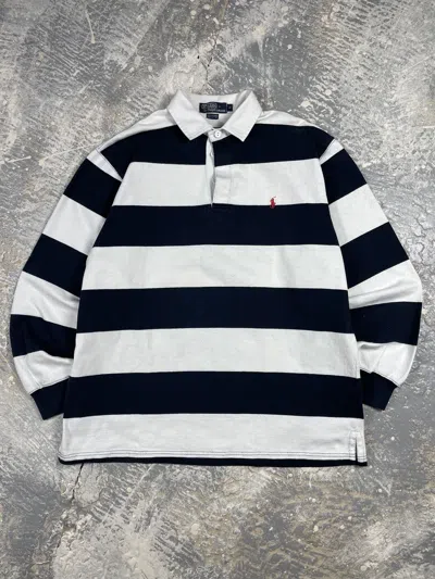 Pre-owned Polo Ralph Lauren Vintage 90's T Striped Longsleeve Rugby Prl In Navy