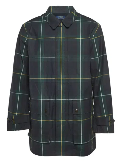 Pre-owned Polo Ralph Lauren Vintage Beaufort Checked Button-up Coat In Blue