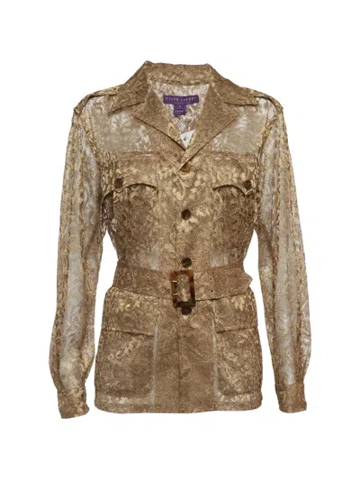 Pre-owned Polo Ralph Lauren Vintage Belted Lace Jacket In Gold