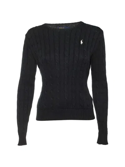 Pre-owned Polo Ralph Lauren Vintage Cable-knit Sweater In Black