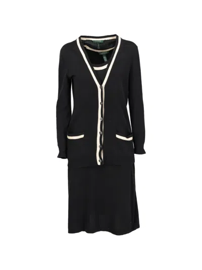 Pre-owned Polo Ralph Lauren Vintage Contrast-trim Cardigan Dress (set Of Two) In Black